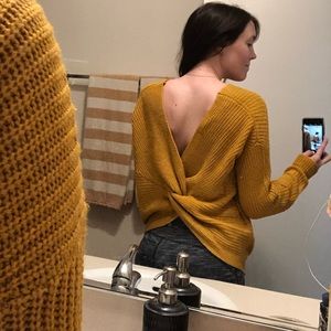 Love Tree Mustard Twist Back Sweater